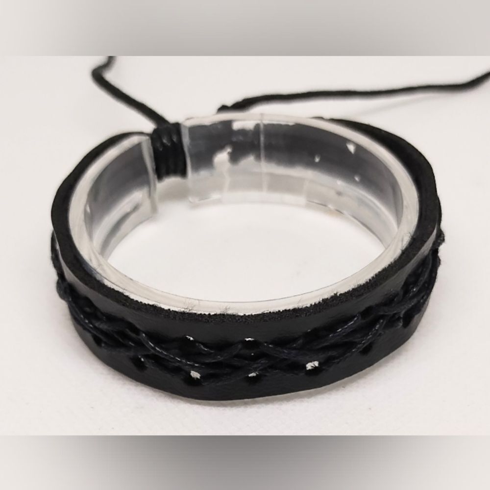 Men's‎ bracelet leather braided black new e72